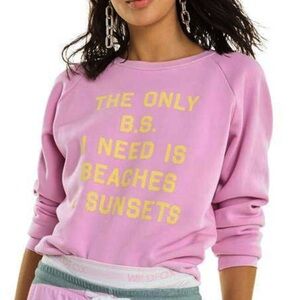 Wildfox Pink Pullover with Yellow Slogan beaches and sunsets size s